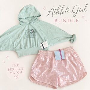 Athleta Girl Bundle Mint Hoodie Pink Shine Shorts NWT Girls XXL 16 L 12